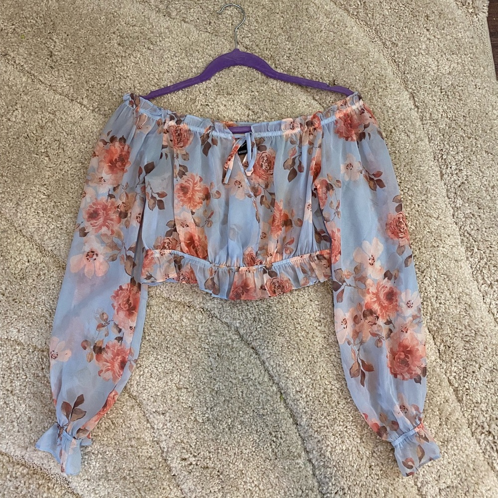 💙Windsor Sheer Floral Long Sleeve Crop Top💙